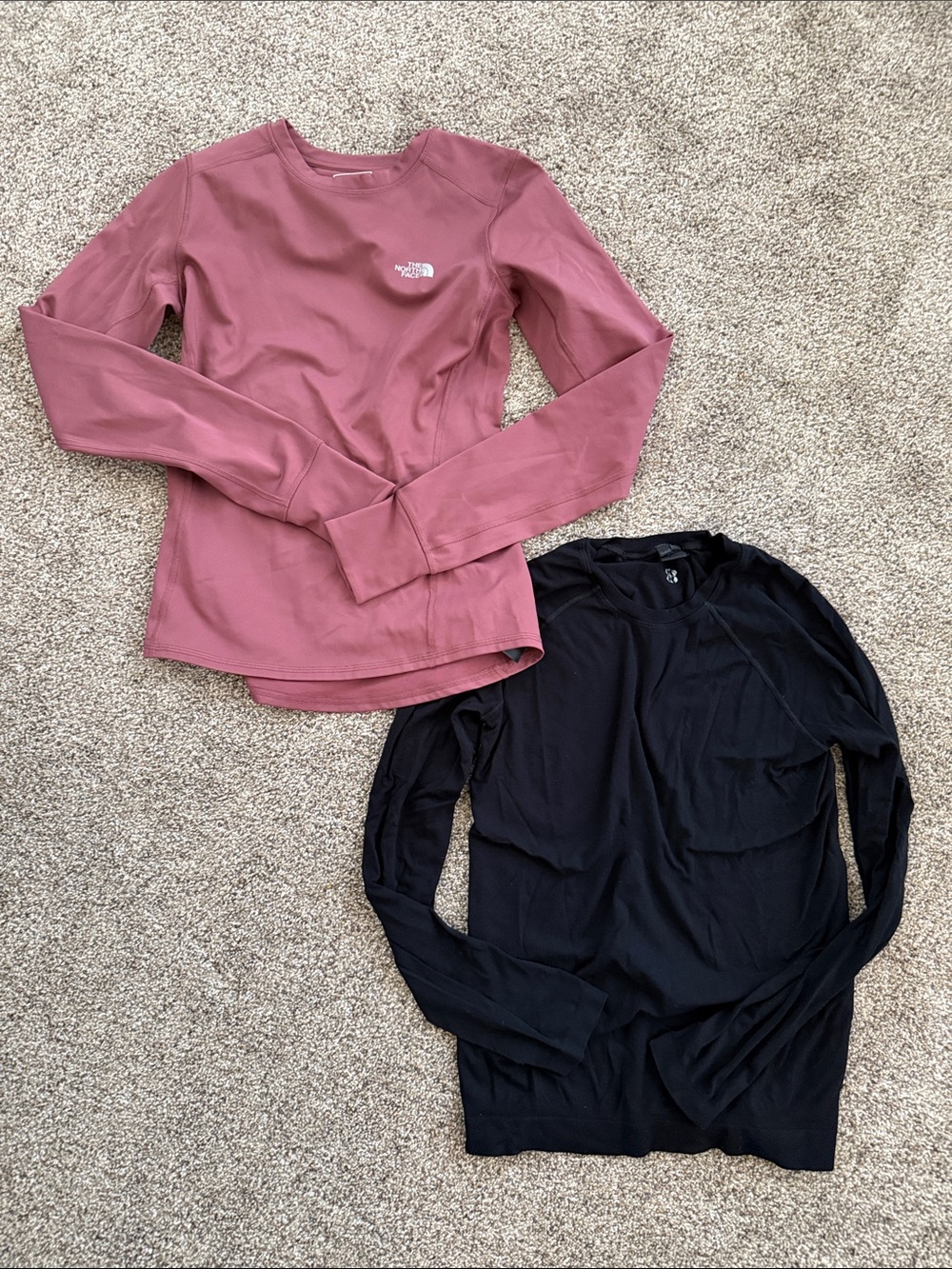 The North Face Rose Mauve Long Sleeve + Black Base Layer Tee